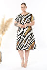Kadın Beyaz Siyah Zebra Desen Midi Elbise