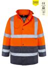 Yüksek Görünürlük İki Ton Astarlı İş Kabanı -Turuncu Lacivert