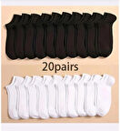 Mab 20 Çift Ekonomik Siyah Beyaz Unisex Pamuklu Patik Çorap