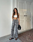 Leopar Desenli Saten Pantolon