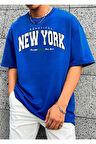 Unisex Beautiful New York Baskılı Oversize Boyamalı  Tişört