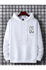 Erkek Beyaz New York Baskılı Kapüşonlu Sweatshirt