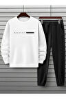 Unisex Beyaz Siyah Eşofman Takımı BALANCE baskılı Şardonlu