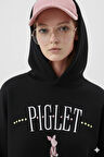 Piglet Baskılı Kapüşonlu Kanguru Cepli Bol Kesim Sweatshirt