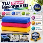 Profesyonel Mikrofiber Cam Bezi 3'lü Set | Cam, Ayna ve Parlak Yüzey Temizlik Bezi