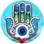 Mavi Nazar Boncuklu Fatma Ana Bereket Eli 23 Santimetre Füzyon Cam Duvar Süsü Nazarlık