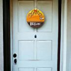 Turuncu Kahverengi Welcome El Boyaması Kapı Süsü