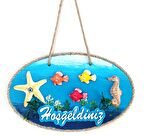 Balıklı, Deniz Atlı Ve Deniz Yıldızlı El Boyaması Hoşgeldiniz Kapı Süsü