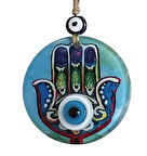 Fatma Ana Eli Desenli Nazar Boncuklu Duvar Süsü 10 Cm Cam Duvar Dekoru