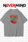unisex cherries baskılı oversize tshirt