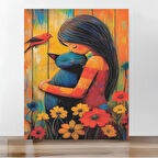 Sayılarla Boyama Tuval Seti Fırça Boya Dahil (Çıtalı) 40X50 cm - Kedili Kız