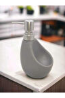 Lüks Porselen Gri 500 ml Süngerli Banyo Mutfak Sıvı Sabunluk Bulaşık Deterjanlık Gümüş Kapak