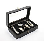 Ahşap Kutulu Pirinç Dürbün Pusula Ve Kum Saati Seti