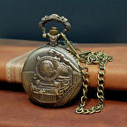 Antika Tren Tasarımlı Köstekli Cep Saati
