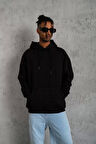 Erkek Düz Kapüşonlu Sweat - Siyah