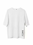 Unisex Bisiklet Yaka Baskılı Oversize T-Shirt - Beyaz
