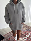 Kapüşonlu Üç İplik Penye Basic SweatShirt - Boyalı Gri
