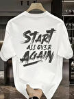 20/1 Penye Compack Start All Over Baskılı Oversize Bisiklet Yaka Kısa Kol Yazlık T-shirt - Beyaz