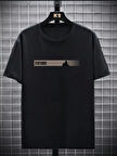 20/1 Penye Compack FUTRE Baskılı Oversize Kısa Kol Bisiklet Yaka T-shirt - Siyah