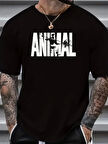 ANIMAL Desen Baskı Erkek Oversive Tişört, Grafik Tişört Erkek Yazlık Outdoor Kıyafetleri, Sporda ve Günlük Giyime Uygun  - Siyah