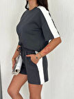 Osy Modal yumuşak dokulu Kumaş Kadın Parçalı Bisiklet Yaka T-shirt Kısa Şort İkili Takım - Antrasit