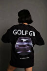 Kadın Sırt Golf Gtı Baskılı Oversize T-shirt - Siyah