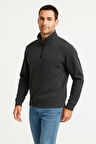 Erkek Dik Yaka Sweatshirt Dik Yaka Yarım Fermuarlı 3 İplik Şardonlu Pamuk Kumaş - Antrasit