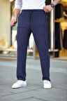 Erkek Cizgili Dokuma Krep Jogger Buggy Pantalon Rahat kalıp - Lacivert