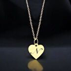 Klasik Kalp Motifli 14 Ayar Altın Plakalı N Harfli Kolye