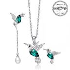 Monemel Swarovski Taşlı Gümüş Anka Kuşu Kolye ve Küpe Set (Altın Kaplama)