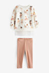 Next Baby Pamuklu Balerin Desenli Sweatshirt Tayt Alt Üst Takım