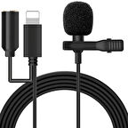 ALLY iPhone Lightning Yaka Mikrofonu+3.5MM jack Profesyonel Youtuber Mikrofonu-(5775