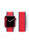 Apple Watch 38mm Hasırlı Cırtcırtlı Kordon - Lacivert-Kırmızı-(5796)