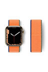 Apple Watch 38mm Hasırlı Cırtcırtlı Kordon - Lacivert-Turuncu-(5796)