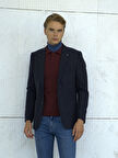 Lacivert Erkek Yün Ceket Nopeli Mono Yaka Torba Cep Çift Yırtmaç Slim Fit Ceket NCS JEANS 4003