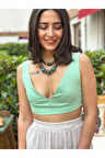 Kadın Su Yeşili Arkası Lastikli V Yaka Büstiyer