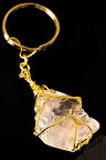 Sertifikalı Tel Sargılı Ham Kristal Kuvars Taşı Anahtarlık - Altın Kaplama