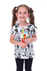 Summer Mickeyli Kız Çocuk T-shirt (BOYANABİLİR KALEMLERİ HEDİYE ! YIKAMA SONRASI LEKE BIRAKMAZ)