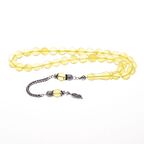 7 mm Küre Kesim 925 Ayar Gümüş Püsküllü Bilek Boy Sarı Damla Kehribar Tesbih