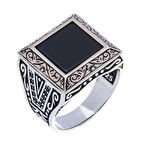 925 Ayar Gümüş Oniks Taşlı Kare Model Erkek Yüzük