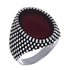 925 Ayar Gümüş Akik Taşlı Erkek Yüzük Küçük Boy