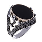 925 Ayar Gümüş Oniks Taşlı Çapa Detaylı Erkek Yüzük