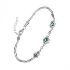 Damla Model Yeşil Zirkon Taşlı 925 Ayar Gümüş Kadın Bileklik