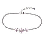 3'lü Çiçek Model Pembe Zirkon Taşlı 925 Ayar Gümüş Kadın Bileklik