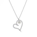 Kalp Model Sedef Çiçek Detaylı Zirkon Taşlı 925 Ayar Gümüş Kadın Kolye