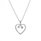Kalp Model Ok Detaylı Zirkon Taşlı 925 Ayar Gümüş Kadın Kolye
