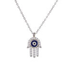 Nazar Boncuğu Detaylı Fatımanın Eli Model Zirkon Taşlı 925 Ayar Gümüş Kadın Kolye