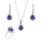 7-9 mm Lacivert Damla Zirkon Taşlı 925 Ayar Gümüş Kadın 3'lü Set