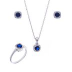 Lacivert Zirkon Taşlı 925 Ayar Gümüş Kadın Üçlü Tektaş Set