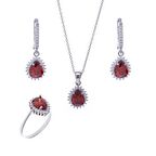 7-9 mm Kırmızı Damla Zirkon Taşlı 925 Ayar Gümüş Üçlü Kadın Takı Seti